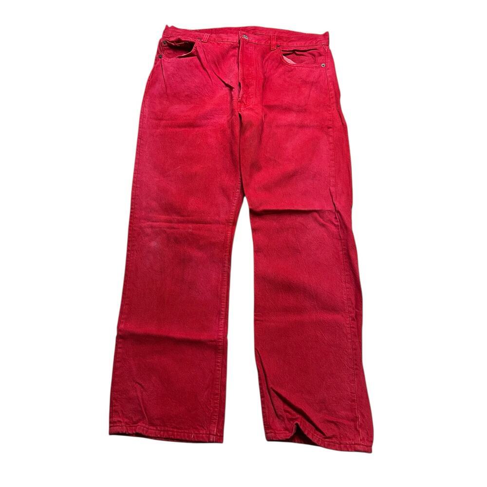 Vintage 80s Levi's 501 Red Jeans Distressed Button Fly Made in USA W38‎ L30